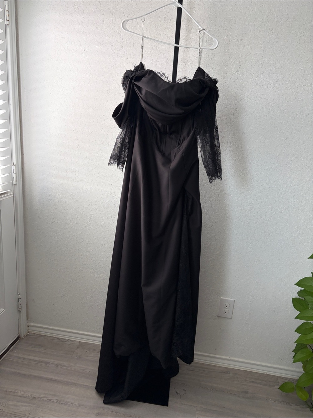 Off-Shoulder Black Lace Maxi Dress